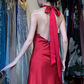 Bright Red Halter Mock Neck Long Formal Gown Satin A-Line Evening Dress gh9661