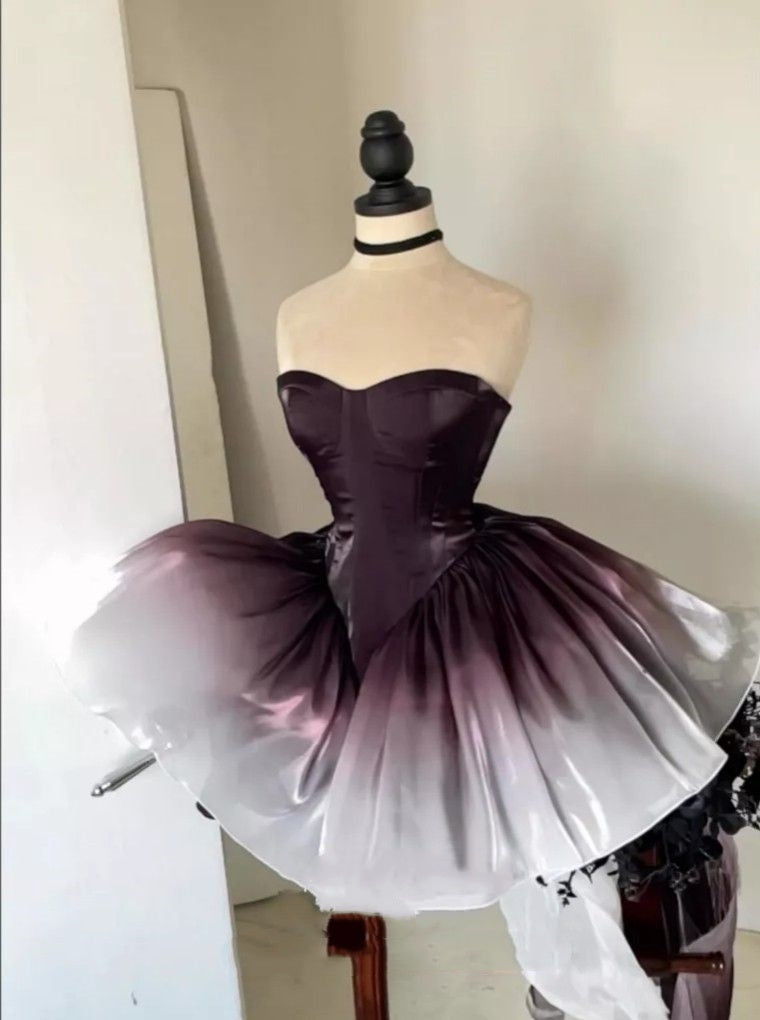 Lila Mode Gradient Rüschen Kurze Tüll Homecoming Kleid Ballkleid Geburtstag Party Kleid gh4918