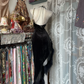 ✨Girlhomeshops-Black Velvet Halter Gown Rhinestone Tassel Feather High Slit gh10137