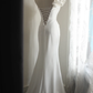 White One‑Shoulder Mermaid Wedding Dress, Asymmetrical Ruffle Off‑Shoulder Draped Fitted Mermaid Bridal Gown gh9110