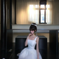 Women Sweet White Wide Strap Square Neck Homecoming Dress Satin Bodice Fluffy Cloud Tulle Short Party Dress gh9416