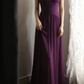 Deep Purple Halter V‑Neck Long Evening Gown, Cross Ruched Waist Flowy Chiffon A‑Line Bridesmaid Formal Dress gh9107