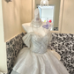 Light Grey Off-the-Shoulder Cinched Waist Tiered Skirt Long Romantic Dress, Wedding Gown gh7785