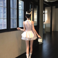 Women Elegant Light Pink Satin Homecoming Dress Halter Neck Big Side Bow Layered Tulle Flare Short Prom Gown gh9447