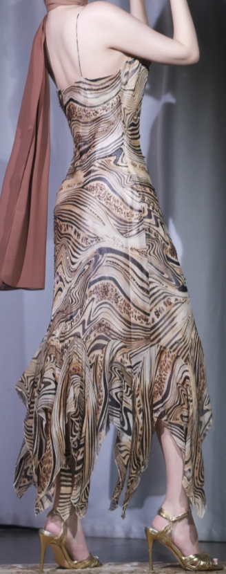 ✨Girlhomeshops-Spaghetti Strap Leopard Swirl Print Midi Dress Backless Beaded Irregular Ruffle Evening Gown gh10048