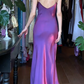 Purple Vintage Mermaid Prom Dress Spaghetti Straps Square Neck Sequin Ruffle Satin Long Evening Gown gh9601