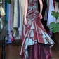 Burgundy Vintage Prom Dress Strapless Twisted Bodice 3D Flower Iridescent Mermaid Long Evening Gown gh9609