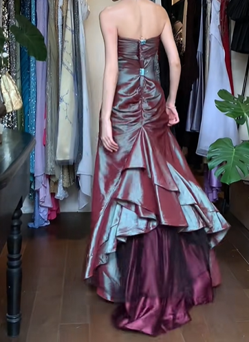 Burgundy Vintage Prom Dress Strapless Twisted Bodice 3D Flower Iridescent Mermaid Long Evening Gown gh9609