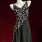 ✨Girlhomeshops-Black Spaghetti Strap Beaded Floral Gown Asymmetrical Sheer Mesh gh10142