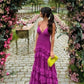 Lila Neue Mode V-ausschnitt Spaghetti Strap Lange Rüschen Chiffon Ballkleid Abendkleid Hochzeit Gast Kleid gh3482