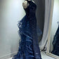 Burgund/Schwarz/Blau Glänzendes, figurbetontes, langes, elegantes Ballkleid mit Pailletten, Abendkleid gh3058