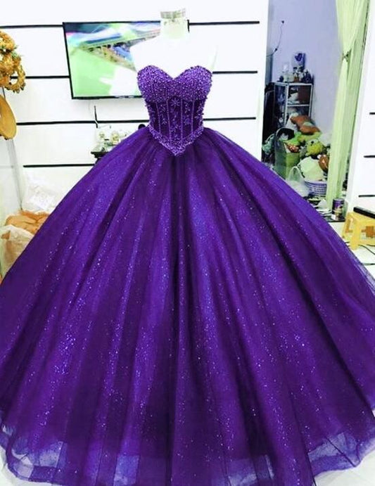 Ballkleid, Abendkleid, Lila, wunderschön glänzend, exquisite Blumenmuster, zarte Perlen, langes Tüllkleid, Partykleid gh3583