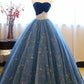 Blaues glänzendes süßes, niedliches, charmantes, exquisites Blumentüll-A-Linien-Abendkleid mit langem Abendkleid für 16-jährige Erwachsene, Zeremoniekleid gh3554