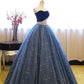 Blaues glänzendes süßes, niedliches, charmantes, exquisites Blumentüll-A-Linien-Abendkleid mit langem Abendkleid für 16-jährige Erwachsene, Zeremoniekleid gh3554