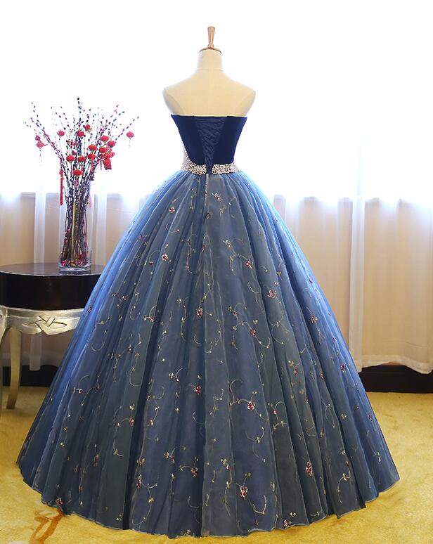 Blaues glänzendes süßes, niedliches, charmantes, exquisites Blumentüll-A-Linien-Abendkleid mit langem Abendkleid für 16-jährige Erwachsene, Zeremoniekleid gh3554