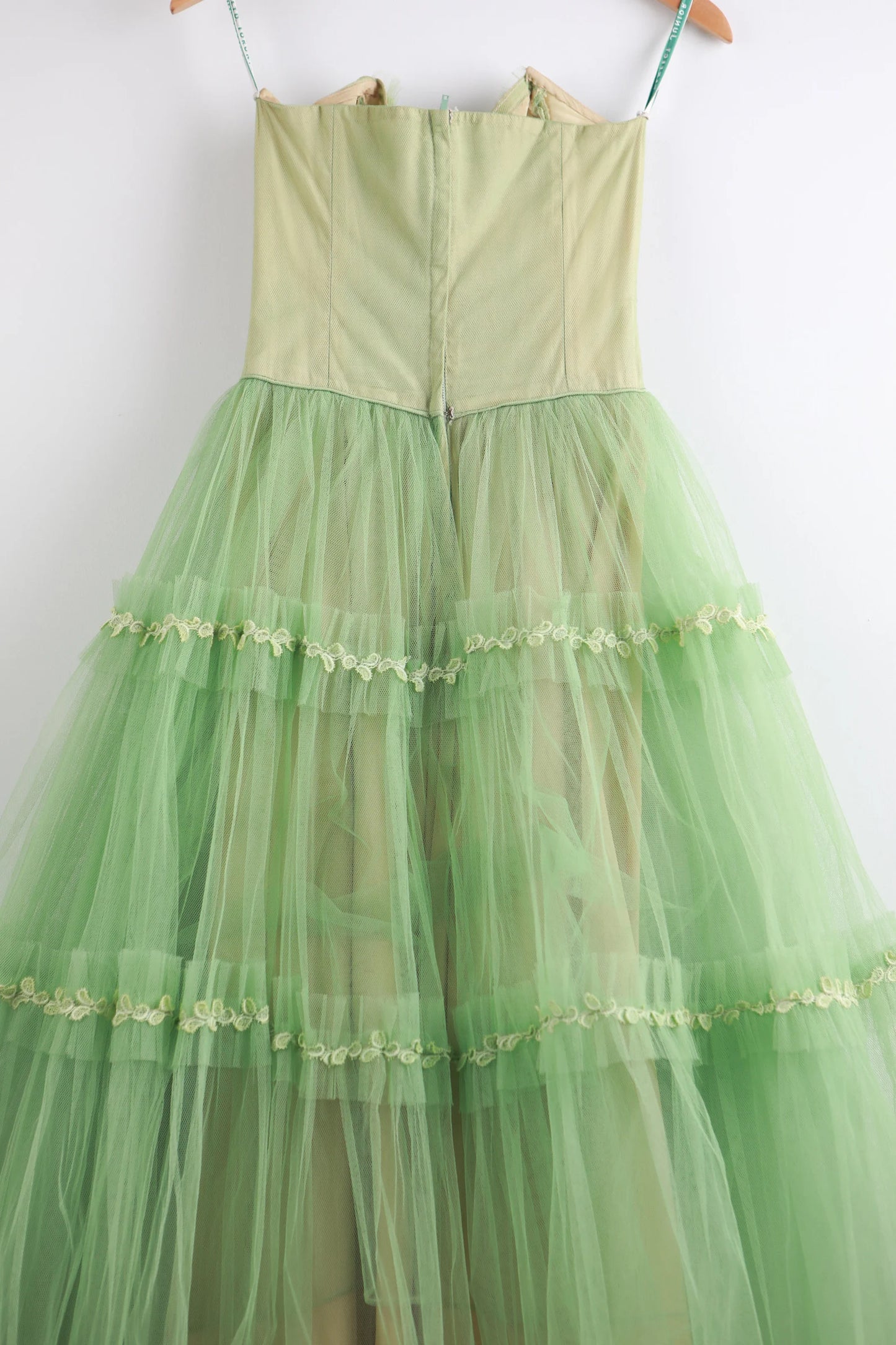 Robe de soirée longue en tulle et dentelle, style rétro, élégante et exquise, vert clair, style féerique, gh3671