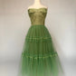 Robe de soirée longue en tulle et dentelle, style rétro, élégante et exquise, vert clair, style féerique, gh3671