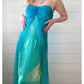 Blau glänzend Mode Farbverlauf Gold Spray Retro elegante Sling lange Tüll Ballkleid Abendkleid Partykleid gh3458