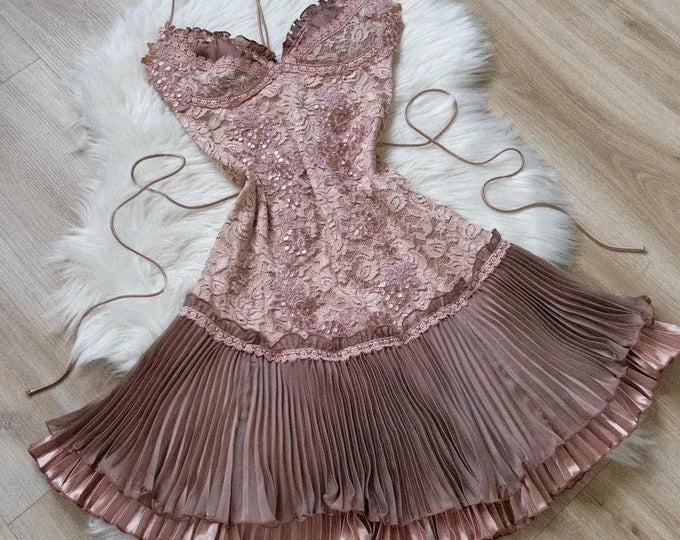 Robe de soirée courte en dentelle vintage exquise, robe de bal d'anniversaire, robe de soirée de fin d'année gh6855