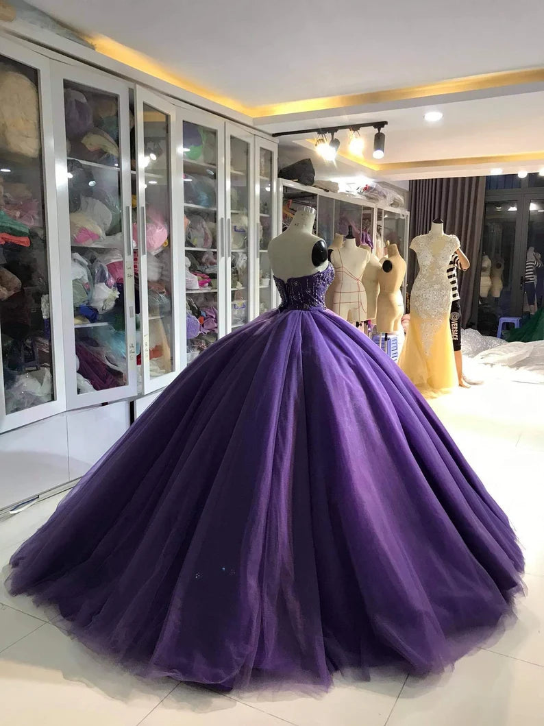 Robe de soirée longue en tulle violet, magnifique et exquise, ornée de perles, à la mode, gh3568