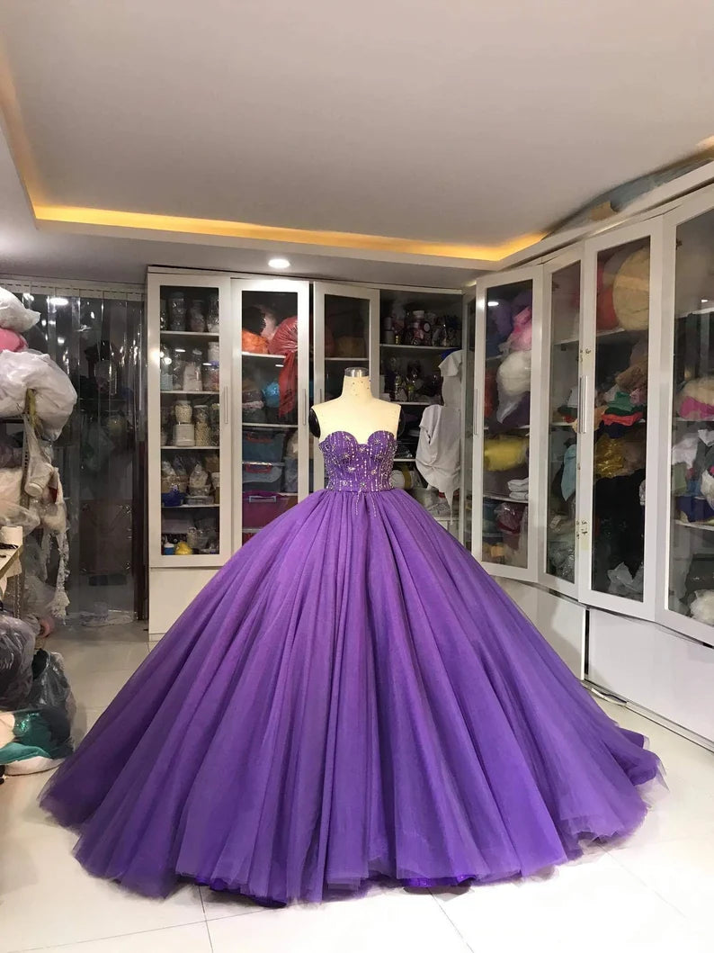 Robe de soirée longue en tulle violet, magnifique et exquise, ornée de perles, à la mode, gh3568