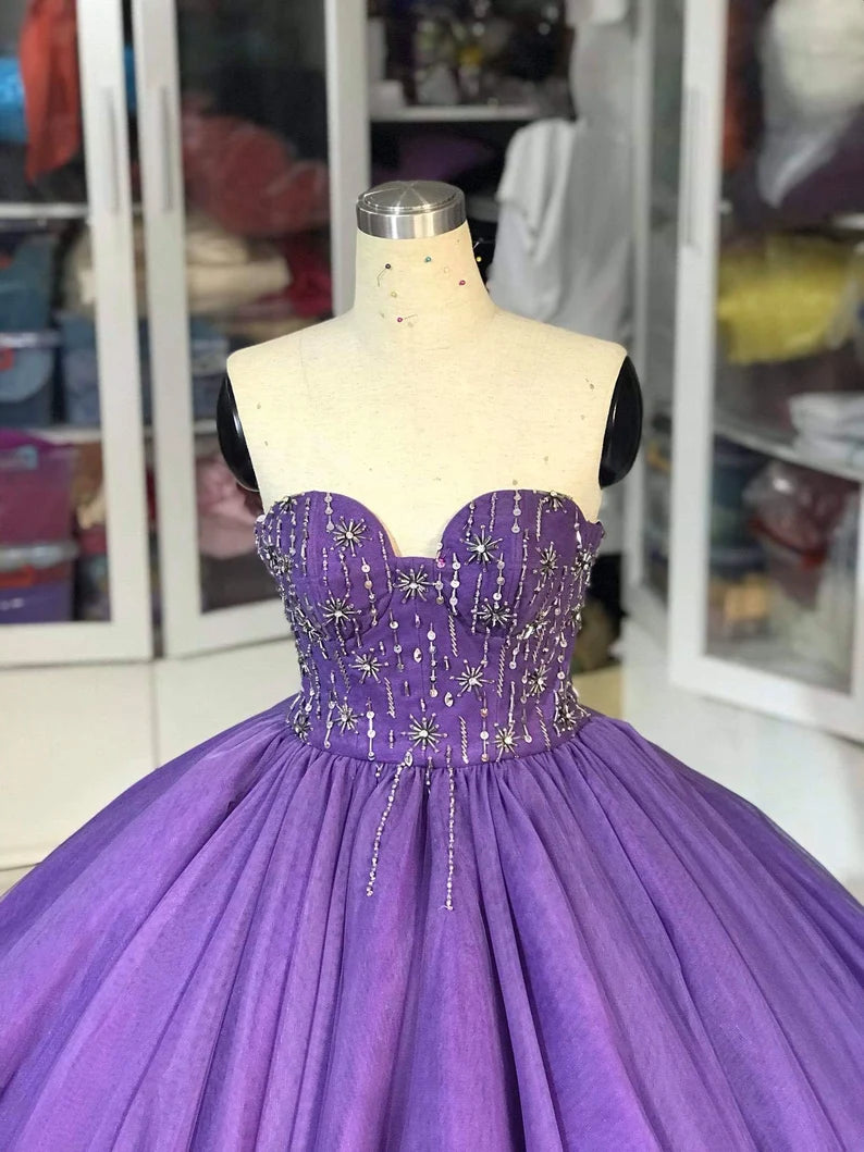 Robe de soirée longue en tulle violet, magnifique et exquise, ornée de perles, à la mode, gh3568