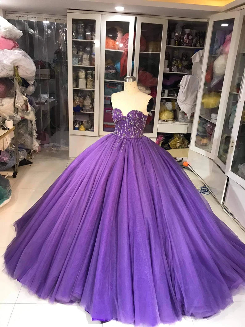 Robe de soirée longue en tulle violet, magnifique et exquise, ornée de perles, à la mode, gh3568