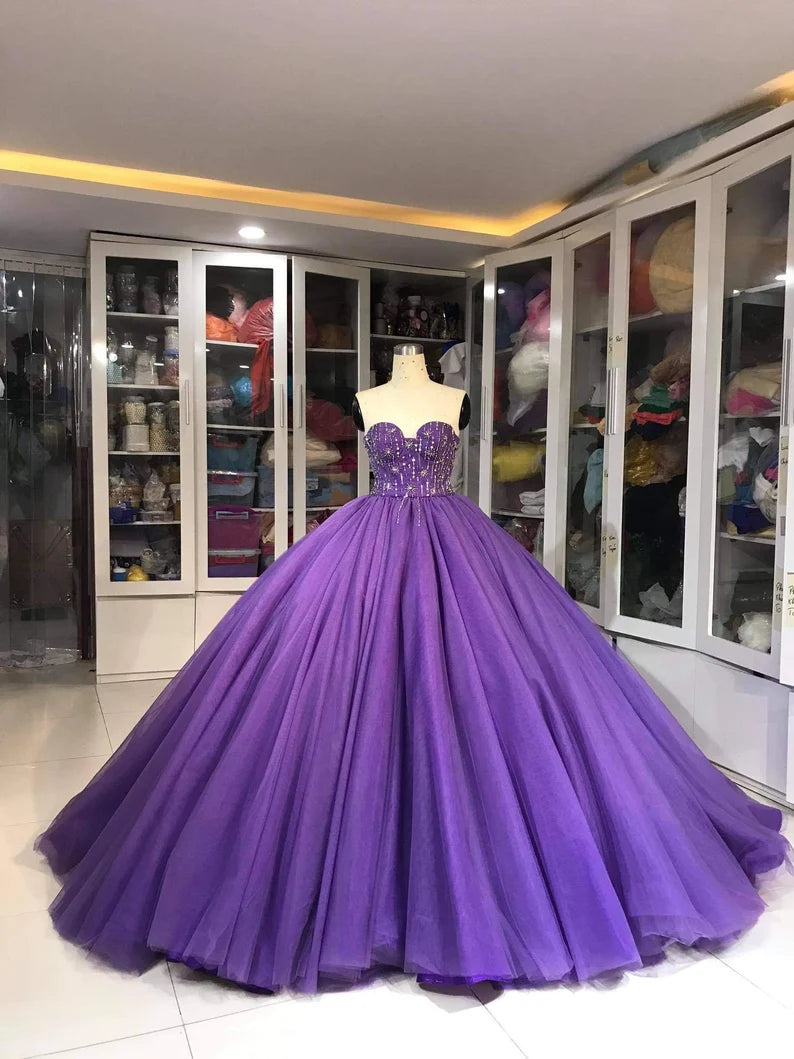 Robe de soirée longue en tulle violet, magnifique et exquise, ornée de perles, à la mode, gh3568
