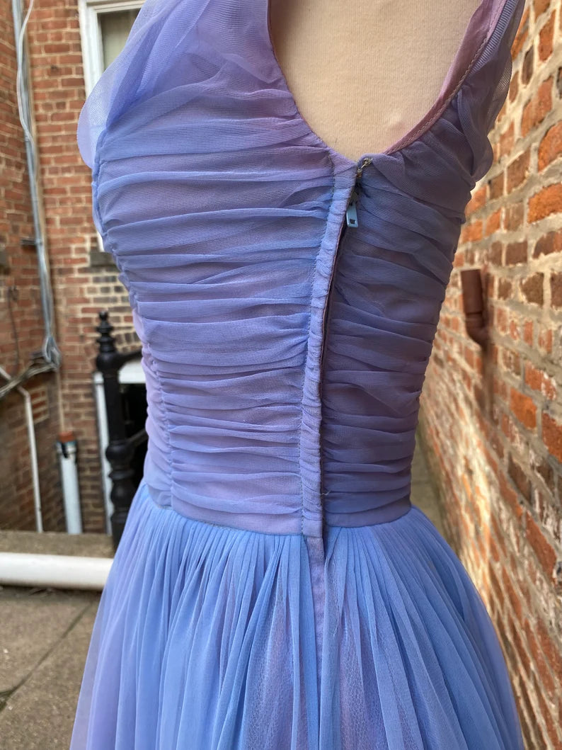 Robe de soirée longue en tulle violet brillant vintage élégante et exquise avec perles gh3412