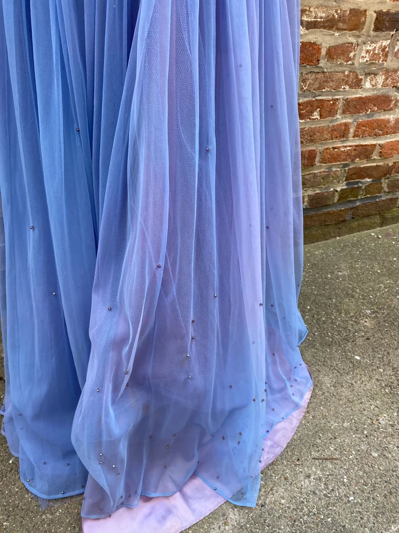 Robe de soirée longue en tulle violet brillant vintage élégante et exquise avec perles gh3412