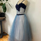 Blaues süßes zartes Perlen-Spaghettiträger-langes Tüll-Ballkleid Abendkleid Partykleid Homecoming-Kleid gh3488