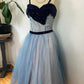 Blaues süßes zartes Perlen-Spaghettiträger-langes Tüll-Ballkleid Abendkleid Partykleid Homecoming-Kleid gh3488