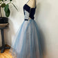 Blaues süßes zartes Perlen-Spaghettiträger-langes Tüll-Ballkleid Abendkleid Partykleid Homecoming-Kleid gh3488
