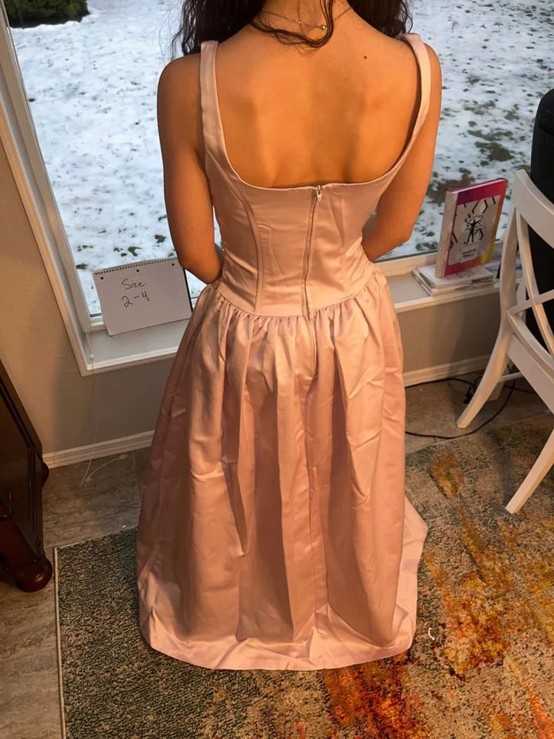 Light Pink Retro Fashion Elegant Square Neck A-Line Long Satin Princess Ball Gown Evening Dress Party Dress gh3554