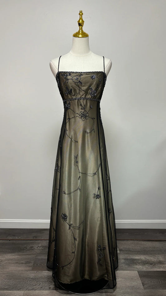 Wunderschönes Vintage Ombre Perlen langes Tüll Satin Ballkleid Abendkleid Partykleid gh3429