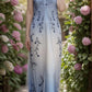 Girlhomeshops – Blau-weißes, exquisites, florales Trägerkleid, modisches, langes, bodenlanges Tüll-Ballkleid, Abschlussballkleid, gh5520