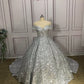Silber Wunderschöne Glänzende Off-shoulder Pailletten Lange Prinzessin Bodenlangen Ballkleid Abendkleid Brautkleid gh3445