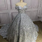 Silber Wunderschöne Glänzende Off-shoulder Pailletten Lange Prinzessin Bodenlangen Ballkleid Abendkleid Brautkleid gh3445