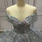 Silber Wunderschöne Glänzende Off-shoulder Pailletten Lange Prinzessin Bodenlangen Ballkleid Abendkleid Brautkleid gh3445