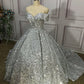 Silber Wunderschöne Glänzende Off-shoulder Pailletten Lange Prinzessin Bodenlangen Ballkleid Abendkleid Brautkleid gh3445
