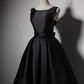 Black elegant cute simple knee-length mid-length satin homecoming dress prom dress evening dress party dress gh188