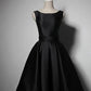 Black elegant cute simple knee-length mid-length satin homecoming dress prom dress evening dress party dress gh188