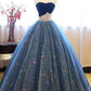 Blaues glänzendes süßes, niedliches, charmantes, exquisites Blumentüll-A-Linien-Abendkleid mit langem Abendkleid für 16-jährige Erwachsene, Zeremoniekleid gh3554