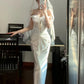 Weißes, elegantes, langes, weißes Fischgrätenkleid, Ballkleid, Abschlusskleid, formelles Kleid gh6630
