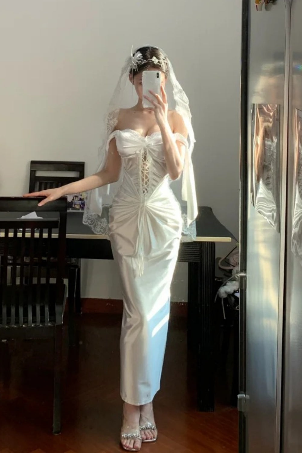 Weißes, elegantes, langes, weißes Fischgrätenkleid, Ballkleid, Abschlusskleid, formelles Kleid gh6630