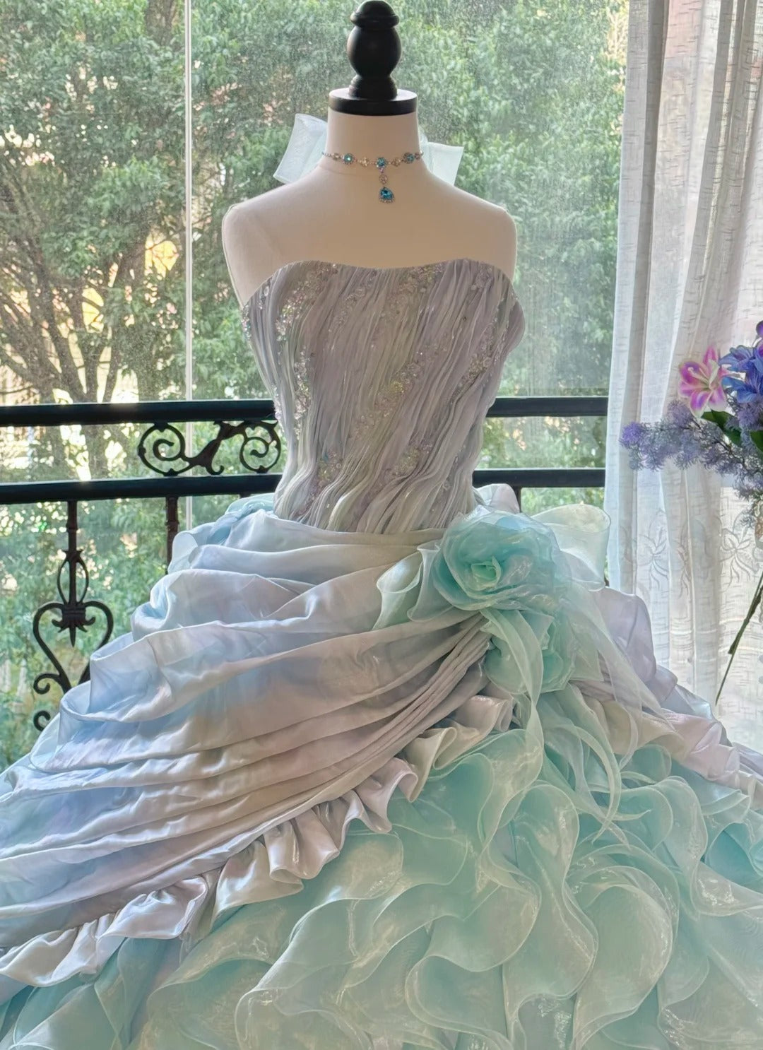 Girlhomeshops - Blaues, wunderschönes, elegantes, glänzendes, langes Quinceanera-Kleid aus Tüll, Ballkleid, Abschlusskleid, gh5002