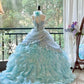 Girlhomeshops - Blaues, wunderschönes, elegantes, glänzendes, langes Quinceanera-Kleid aus Tüll, Ballkleid, Abschlusskleid, gh5002