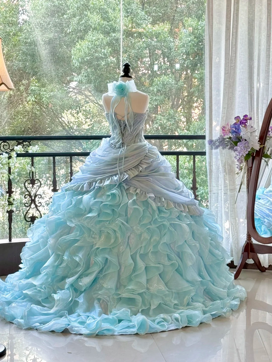 Girlhomeshops - Blaues, wunderschönes, elegantes, glänzendes, langes Quinceanera-Kleid aus Tüll, Ballkleid, Abschlusskleid, gh5002