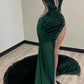 Green gorgeous shiny elegant long side slit sexy velvet mermaid floor length ball gown prom dress evening gown with train gh2337