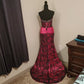 Robe de soirée en satin rose magnifique et élégante, style rétro, longue et longue, avec perles, traînante, princesse, gh3447